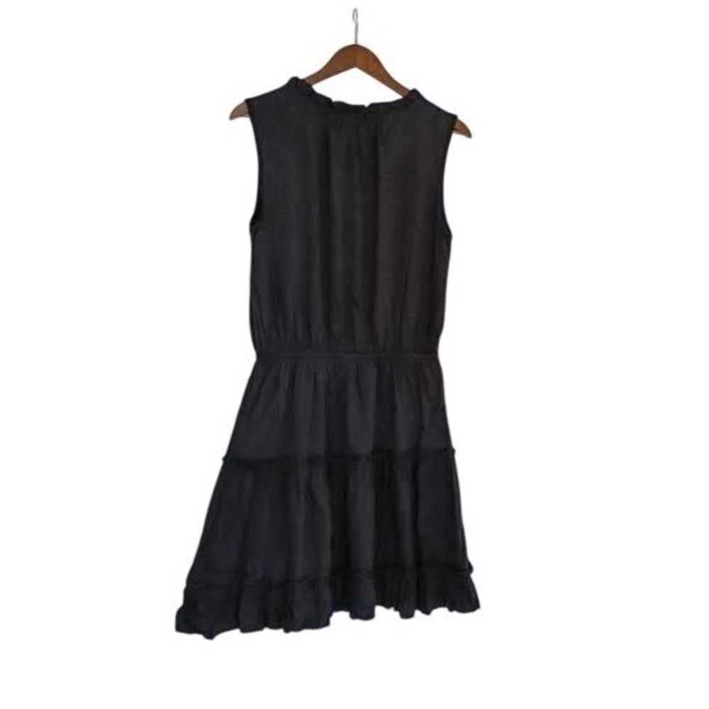 Insulation 100% Cotton Tiered Mini Dress M Black Ruffle Tie Neck Boho Dainty LBD - Picture 3 of 11